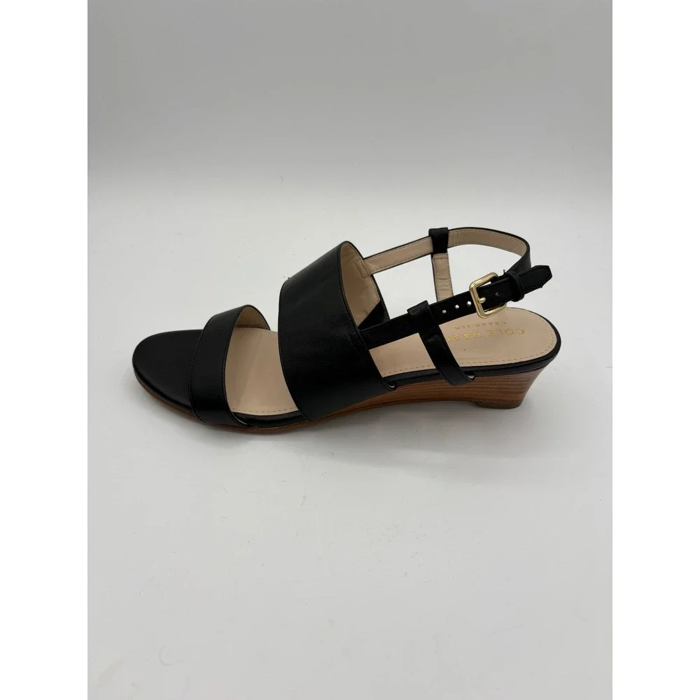Cole Haan Grand 360 Black Leather Slingback Wedge Sandals W14403 Womens 7.5 B - Picture 4 of 7